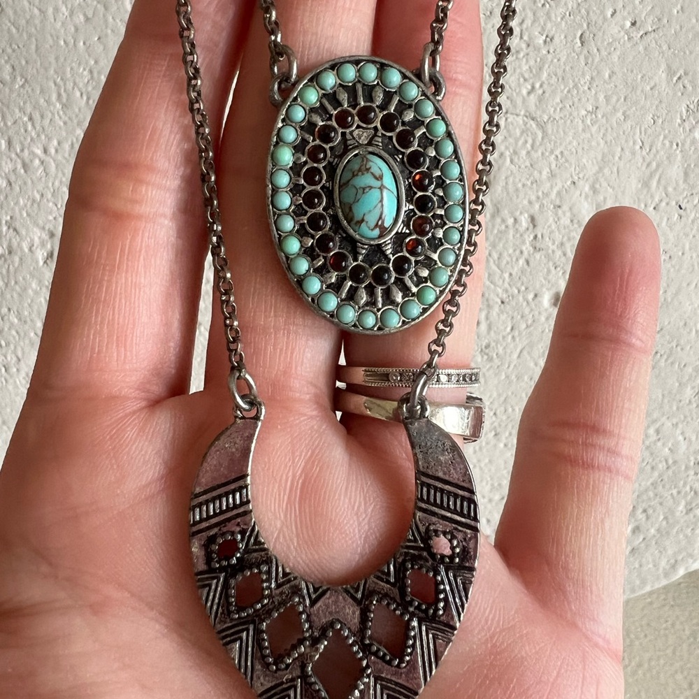 LUCKY Boho Silver tone Necklace Double Strand Lobster Claw Layered - Picture 8 of 14